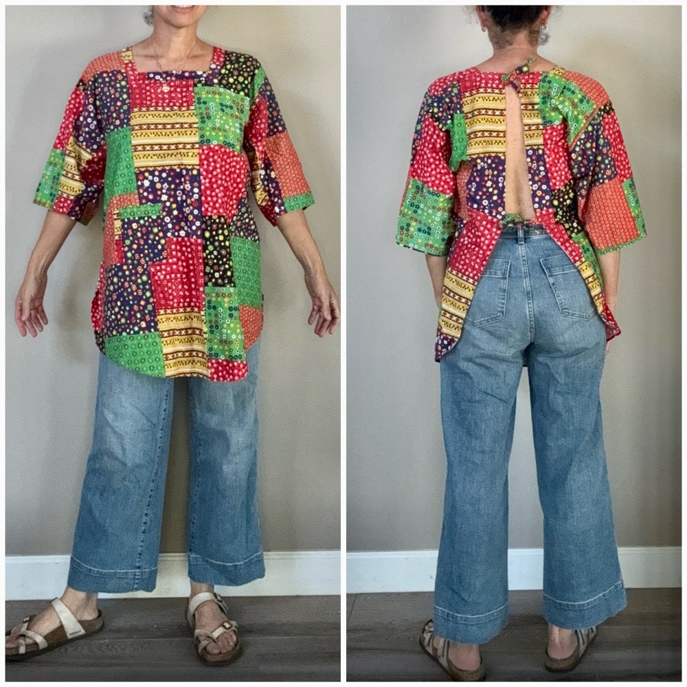 Vintage 60s bandana patchwork print tie-back apron top by Design House